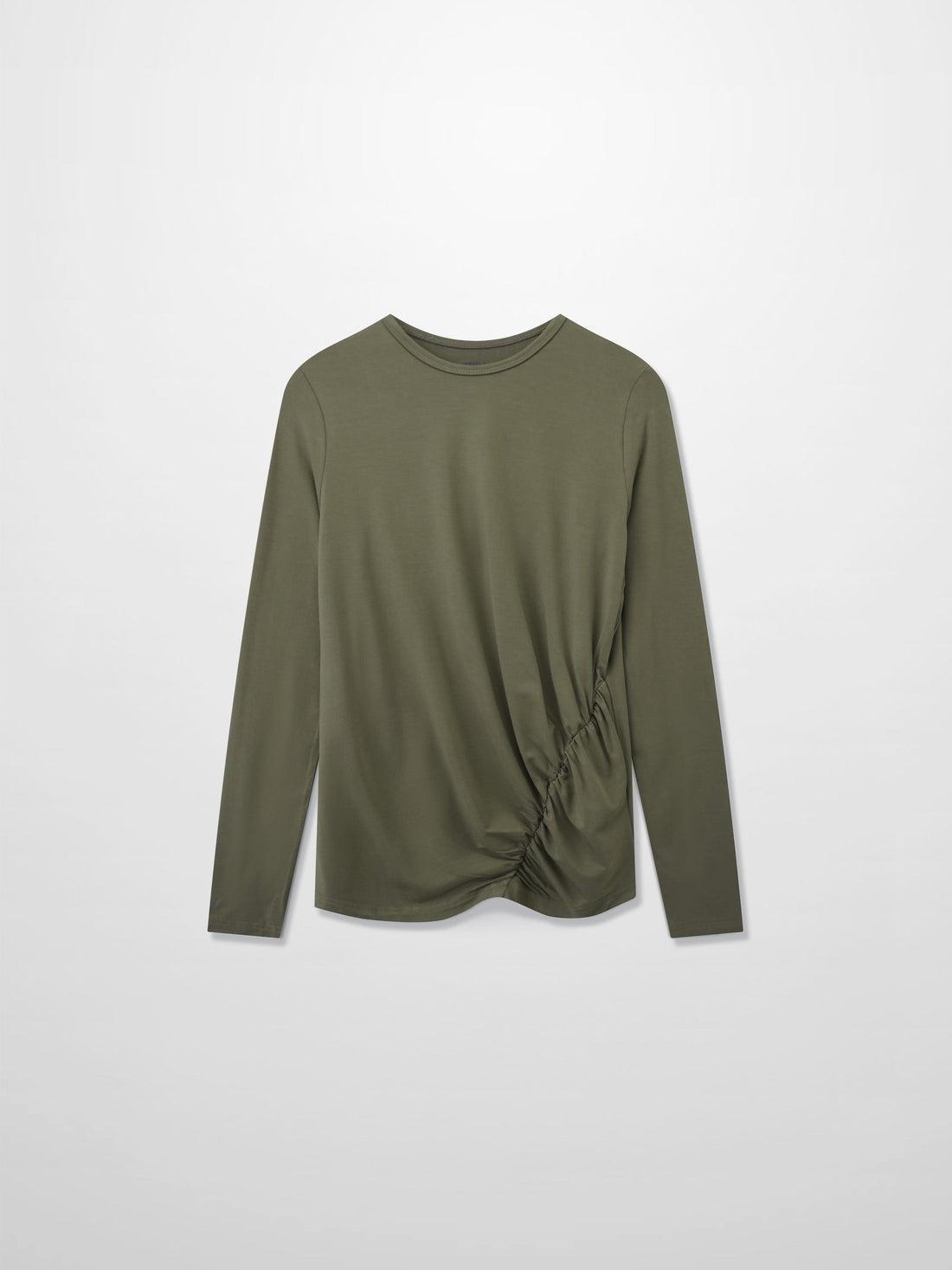 Curved Gathered Detailed T-Shirt-Olive
