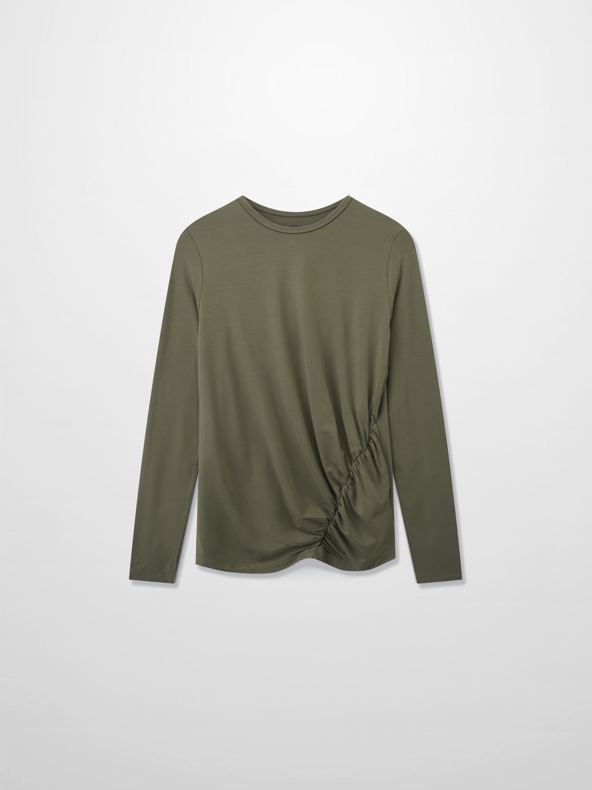 Curved Gathered Detailed T-Shirt-Olive