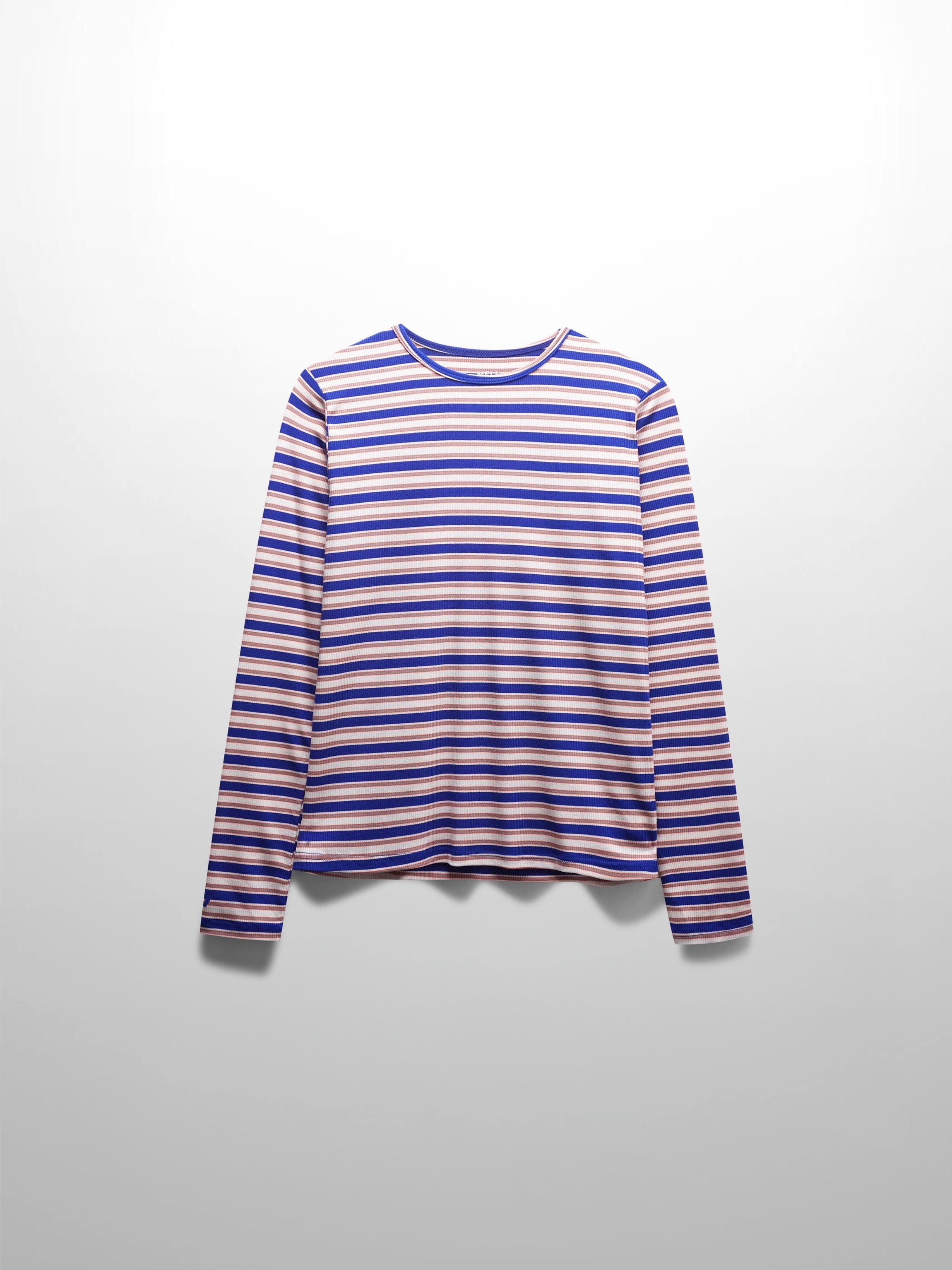 Multi Striped Ribbed Crew-Cobalt Blue/Tan