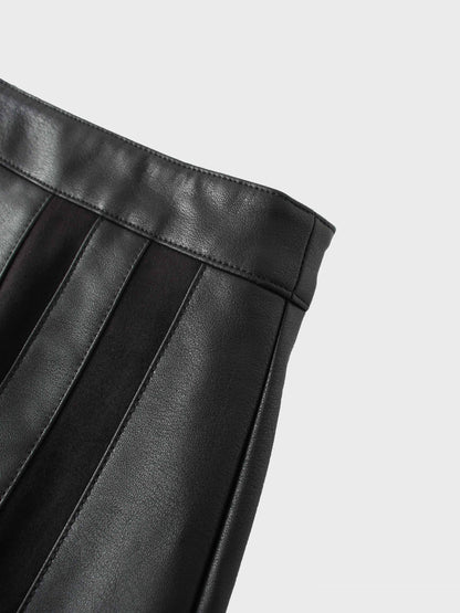 Side Stripe Faux Leather Skirt-Black