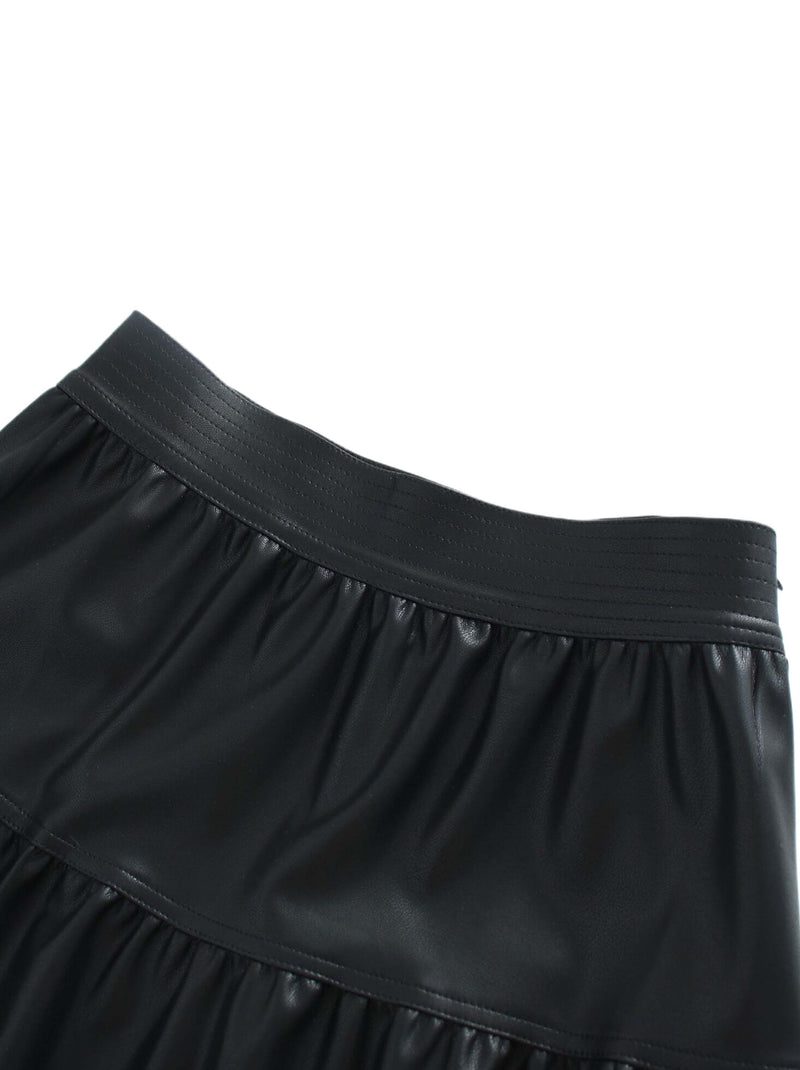 Drop Waist Leather Skirt-Black