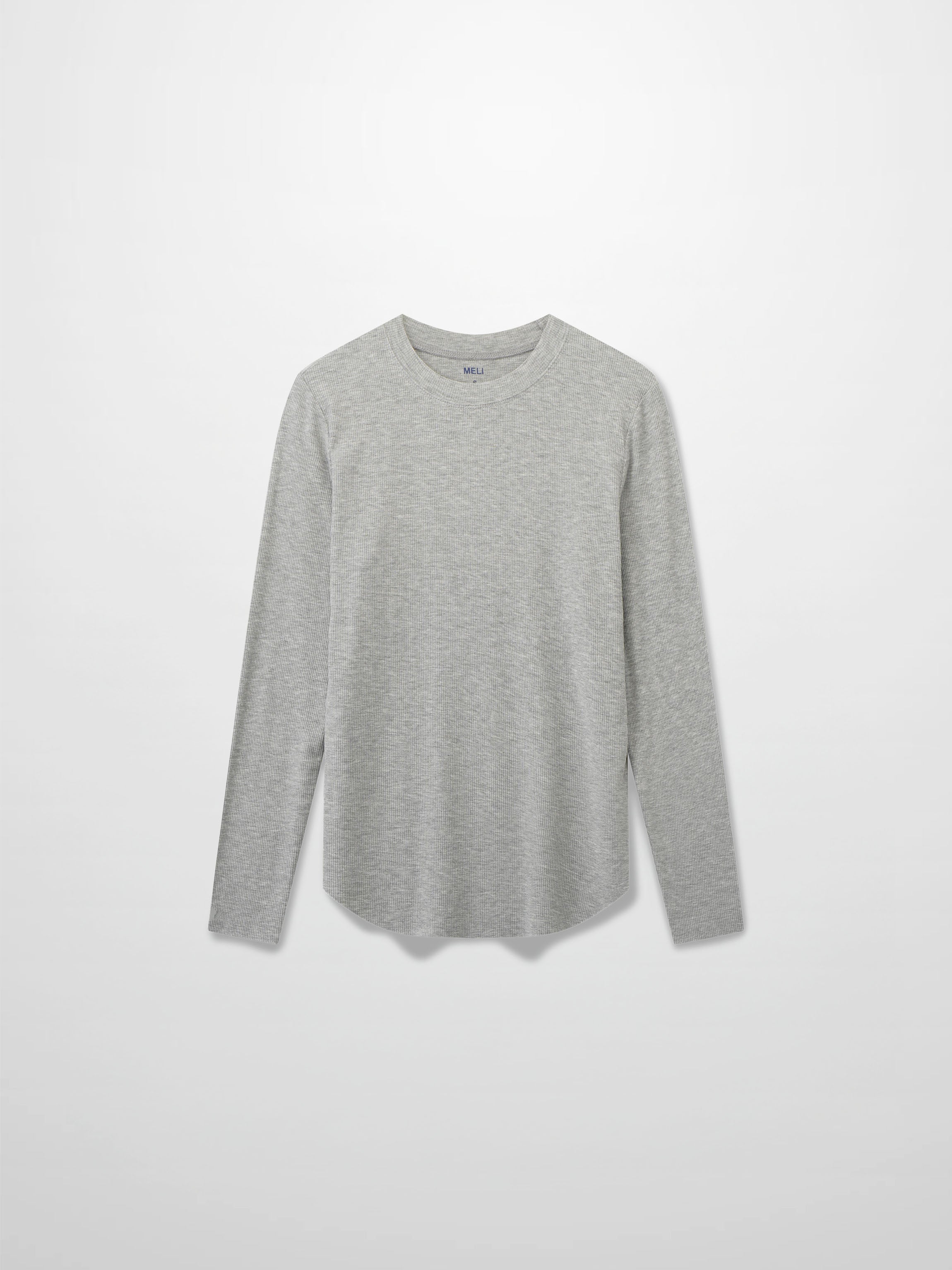 Rounded Hem Ribbed T-Shirt-Heathered Grey