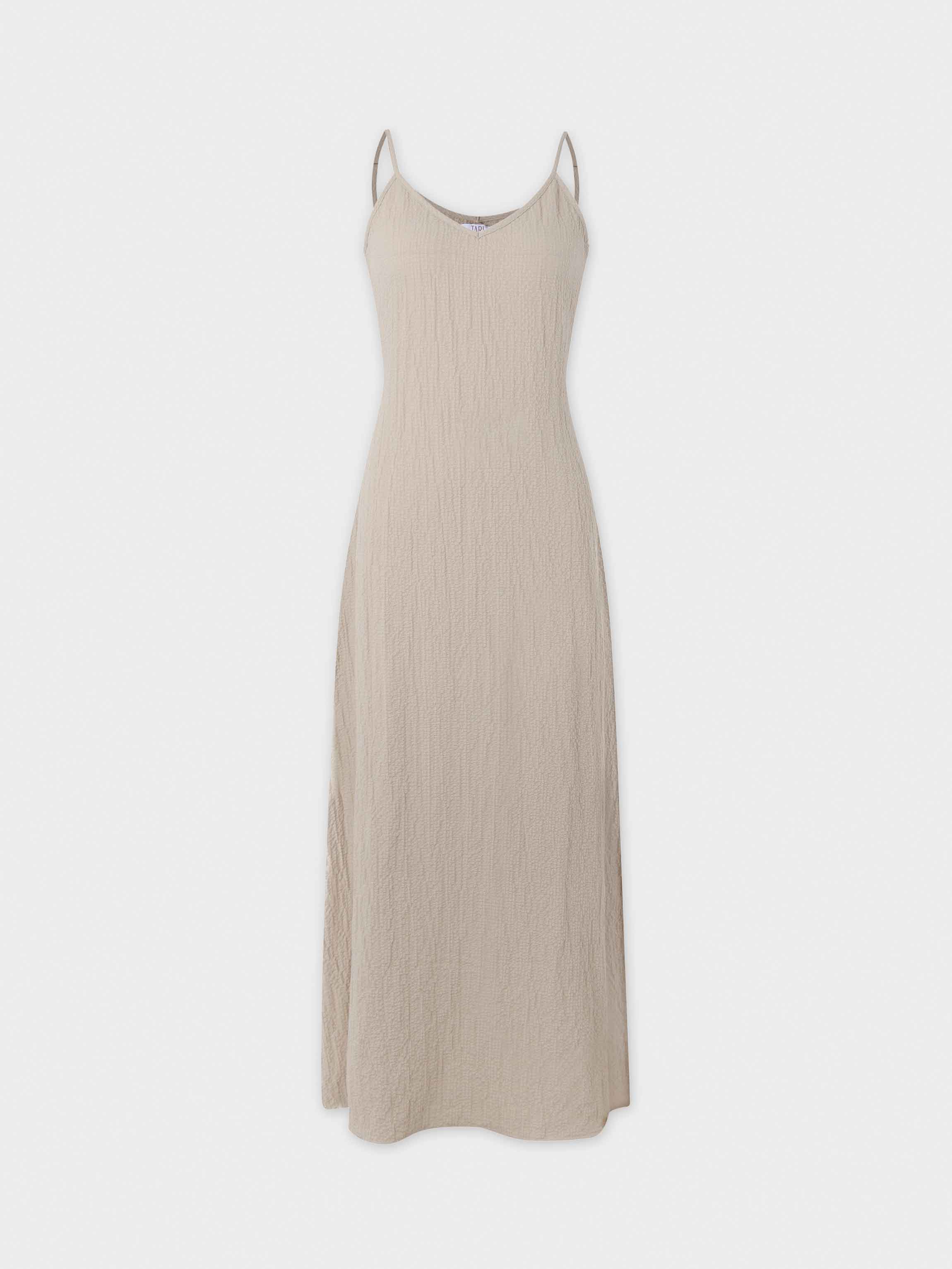 Textured Slip Dress-Taupe