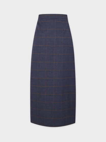 Pin Closure Wrap Skirt-Blue Plaid