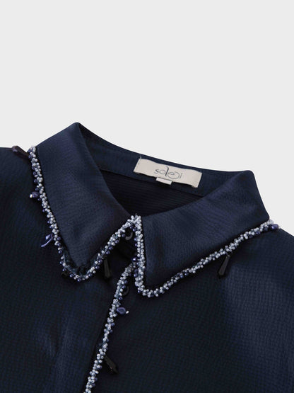 Beaded Trim Blouse-Navy