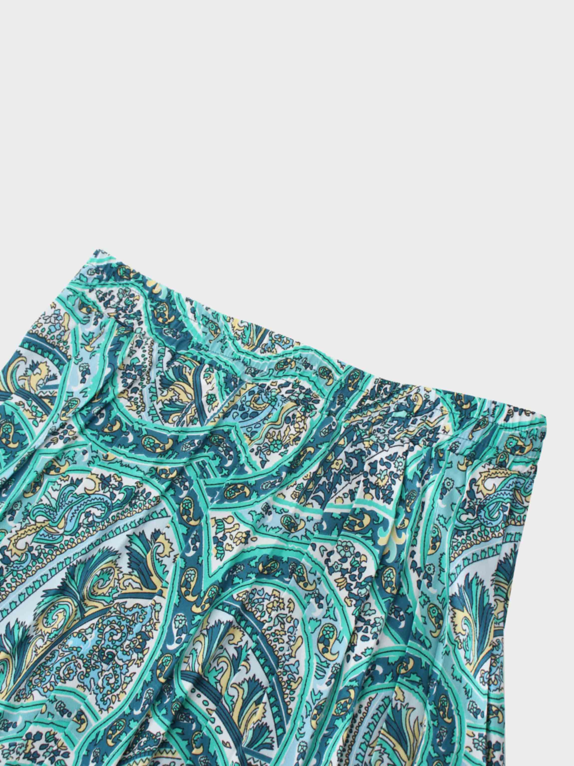 Covered Band Pleated Skirt 37"-Floral Paisley