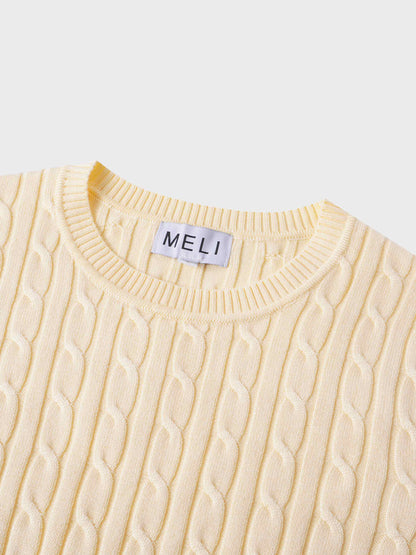 Knit Cable Sweater-Pale Yellow