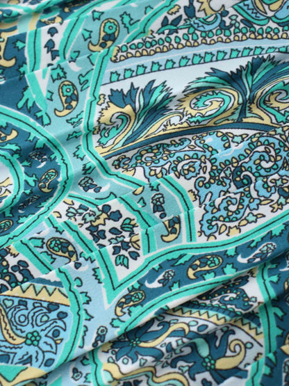 Covered Band Pleated Skirt 37"-Floral Paisley
