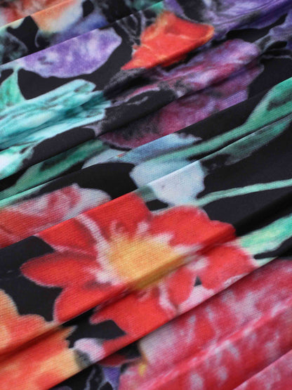 Covered Band Pleated Skirt 37"-Vibrant Flowers
