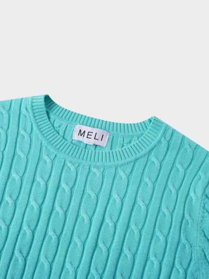 Knit Cable Sweater-Aqua
