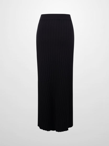 Knit Ribbed Maxi Skirt-Black