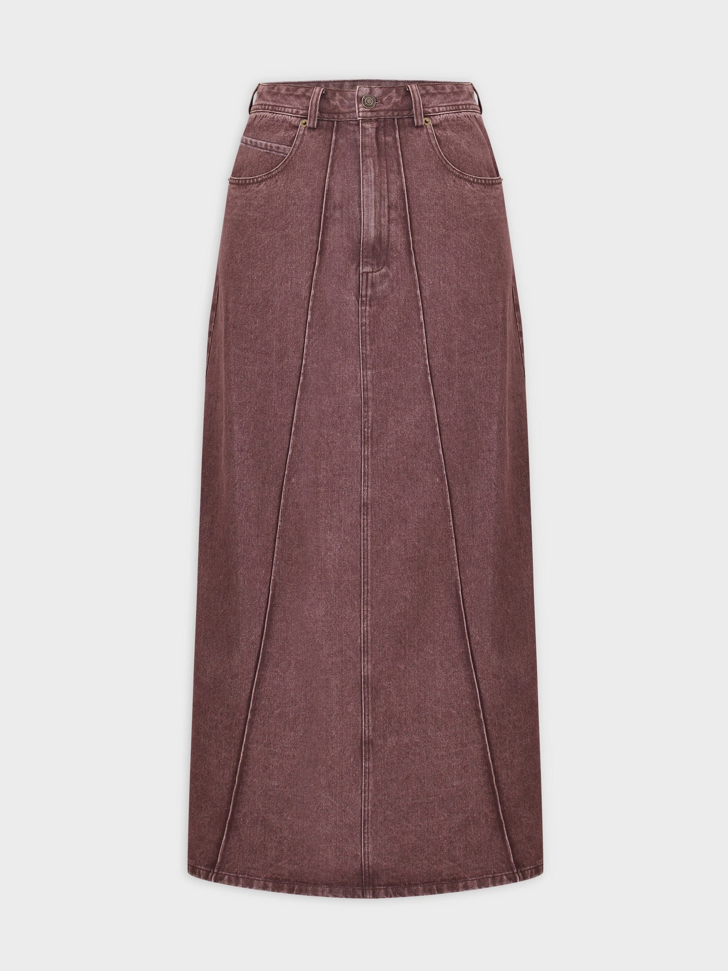 Denim Seamed Skirt-Burgundy