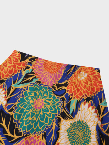 Printed Linen Blend Slip Skirt-Happy Garden