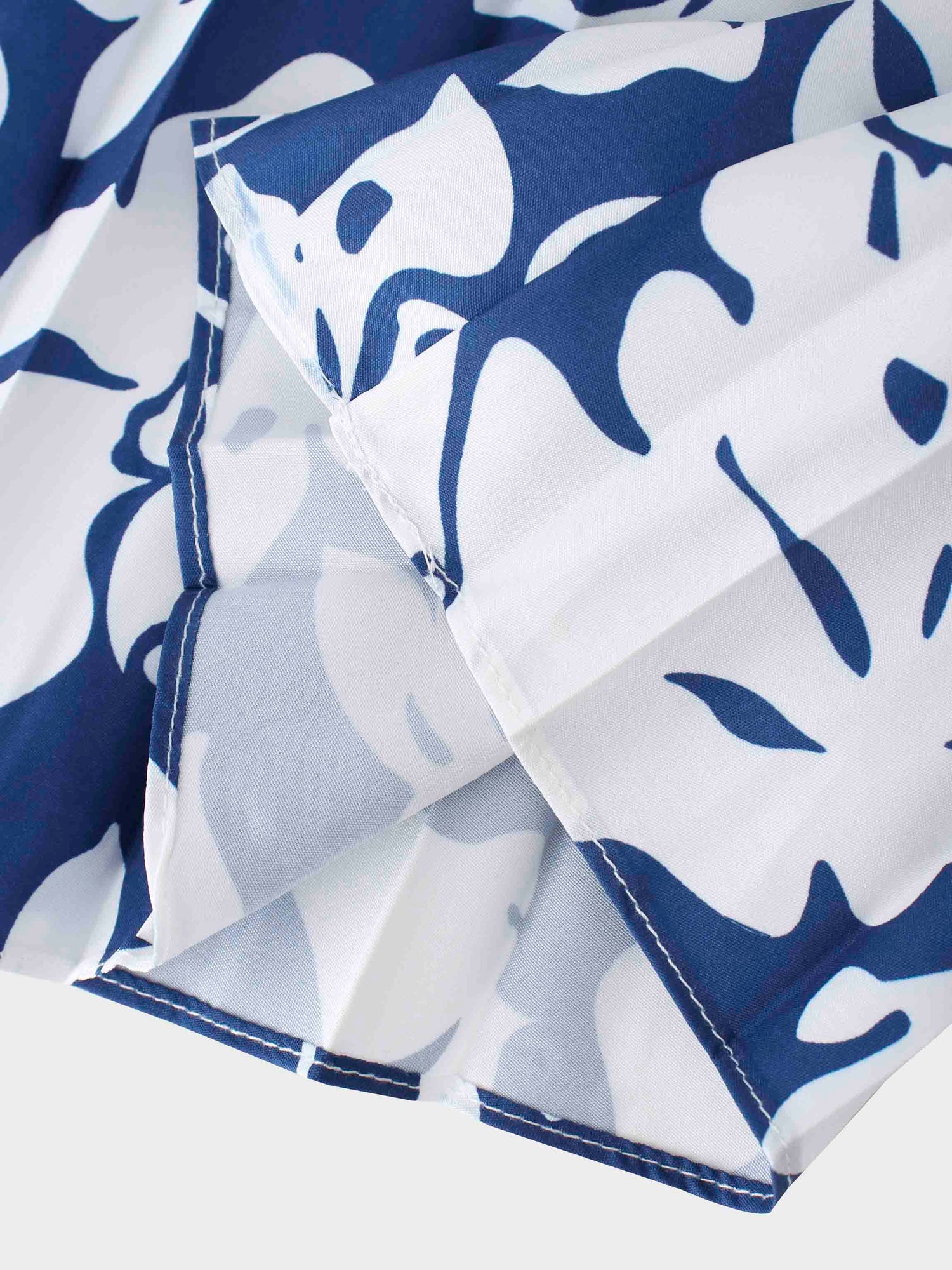 Covered Band Pleated Skirt 37"-Blue Floral