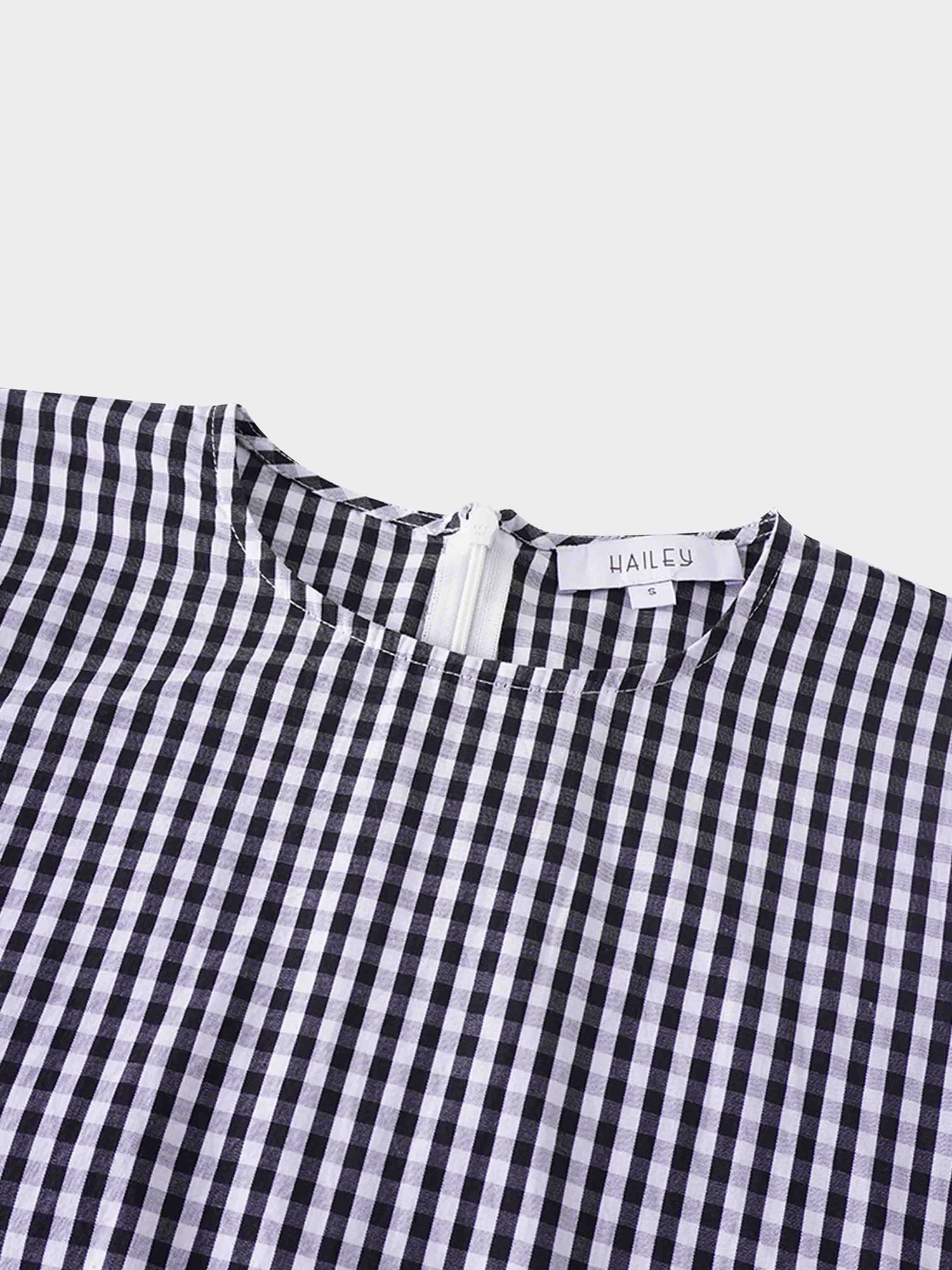 Bubble Sleeve Top-Black/White Gingham