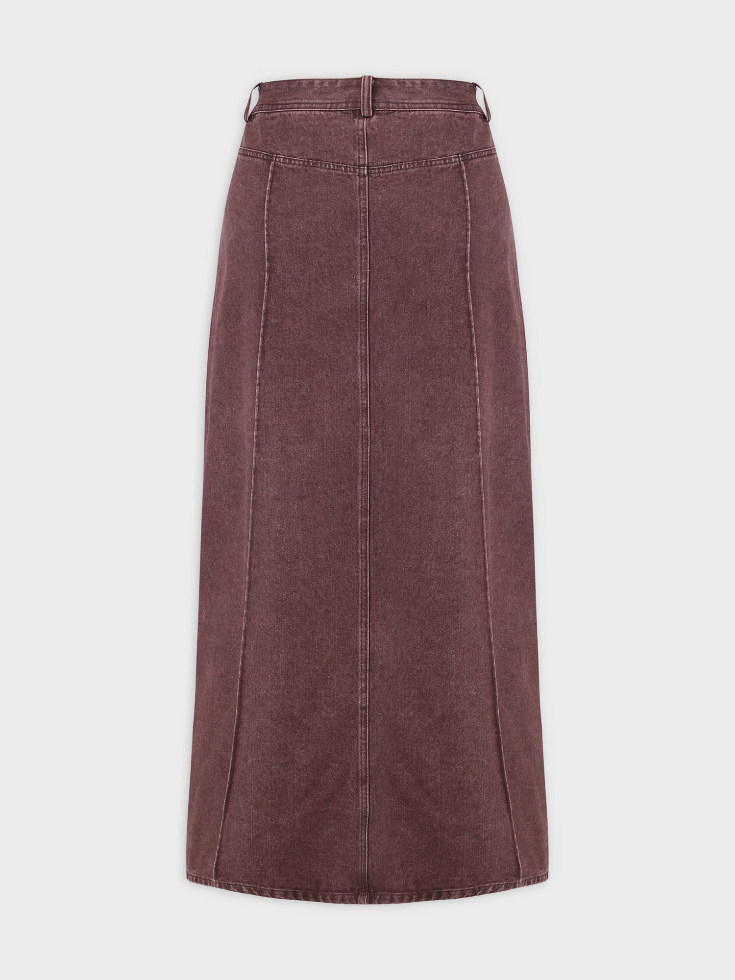 Denim Seamed Skirt-Burgundy