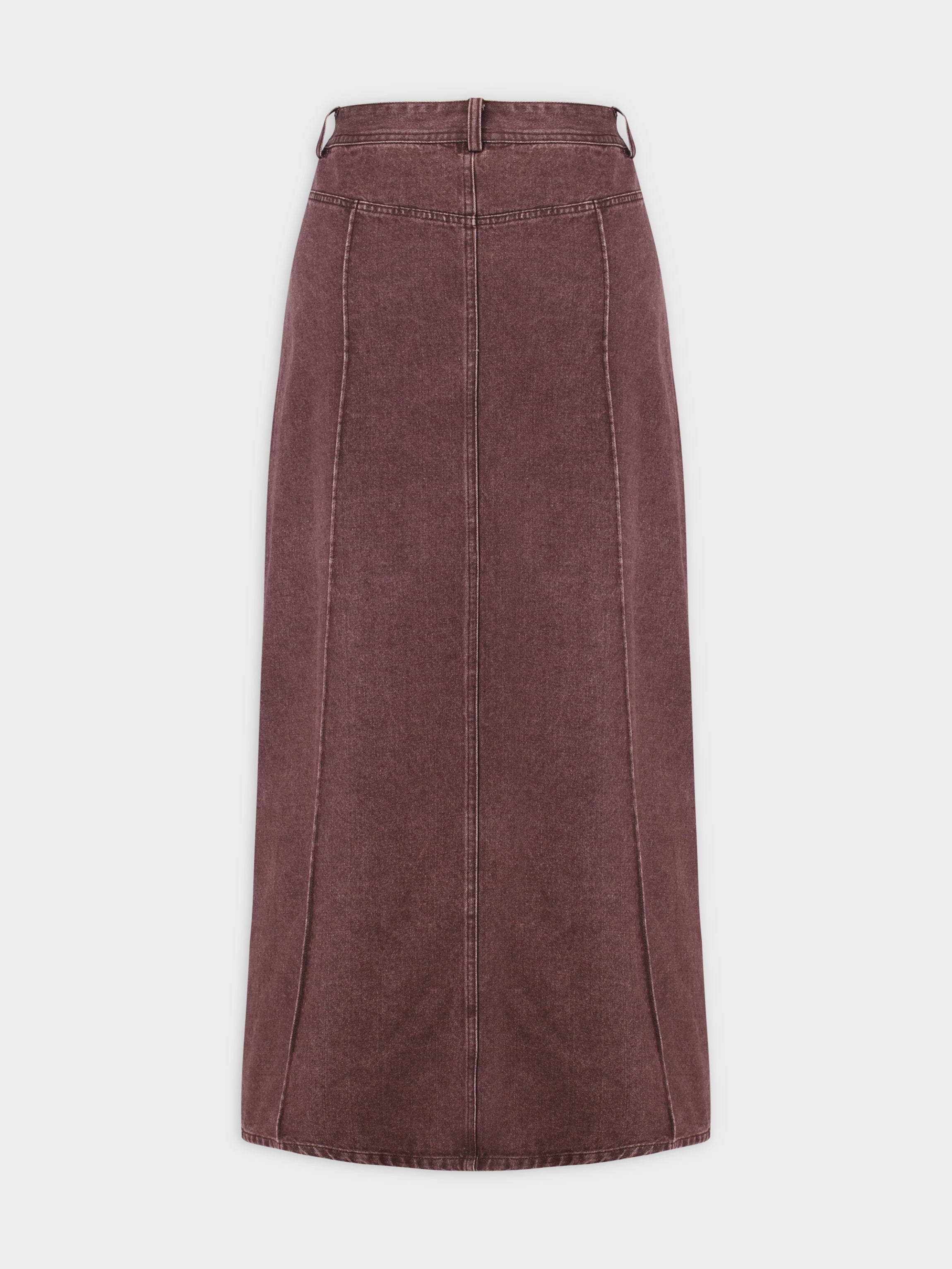 Denim Seamed Skirt-Burgundy