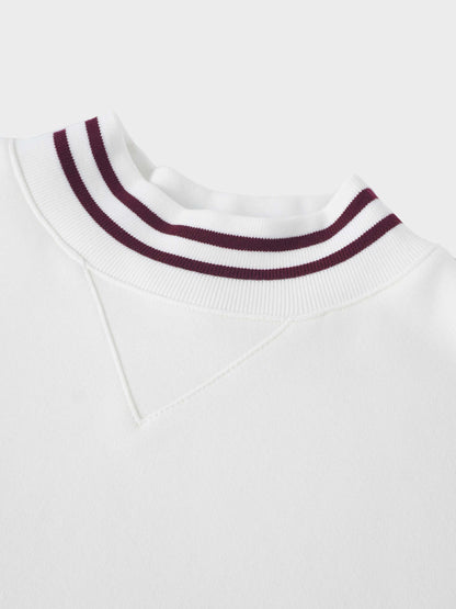 Striped High Neck Sweatshirt-White/Burgundy