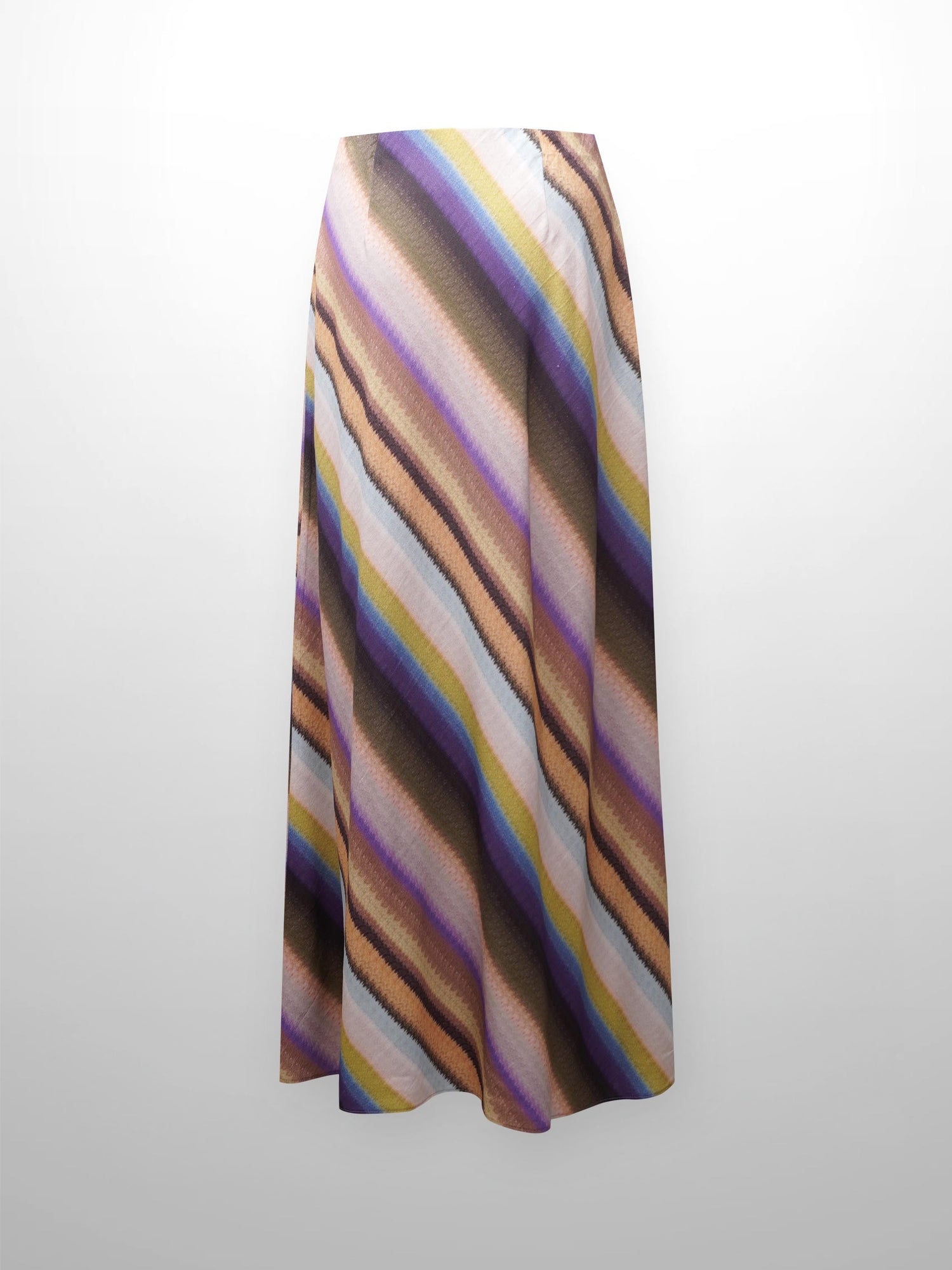 Printed Linen Blend Slip Skirt-Ombre Stripe