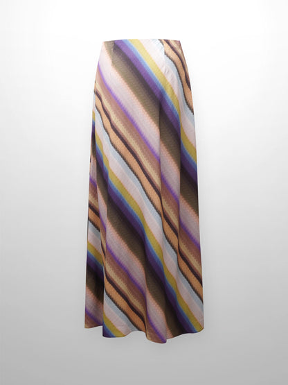 Printed Linen Blend Slip Skirt-Ombre Stripe