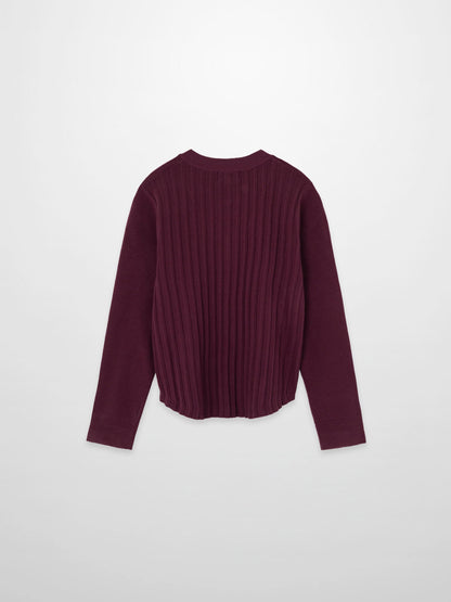 Back Wide Ribbed Cardigan Sweater-Burgundy