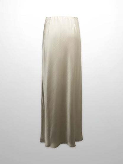 Faux Satin A-Line Skirt-Celery Green