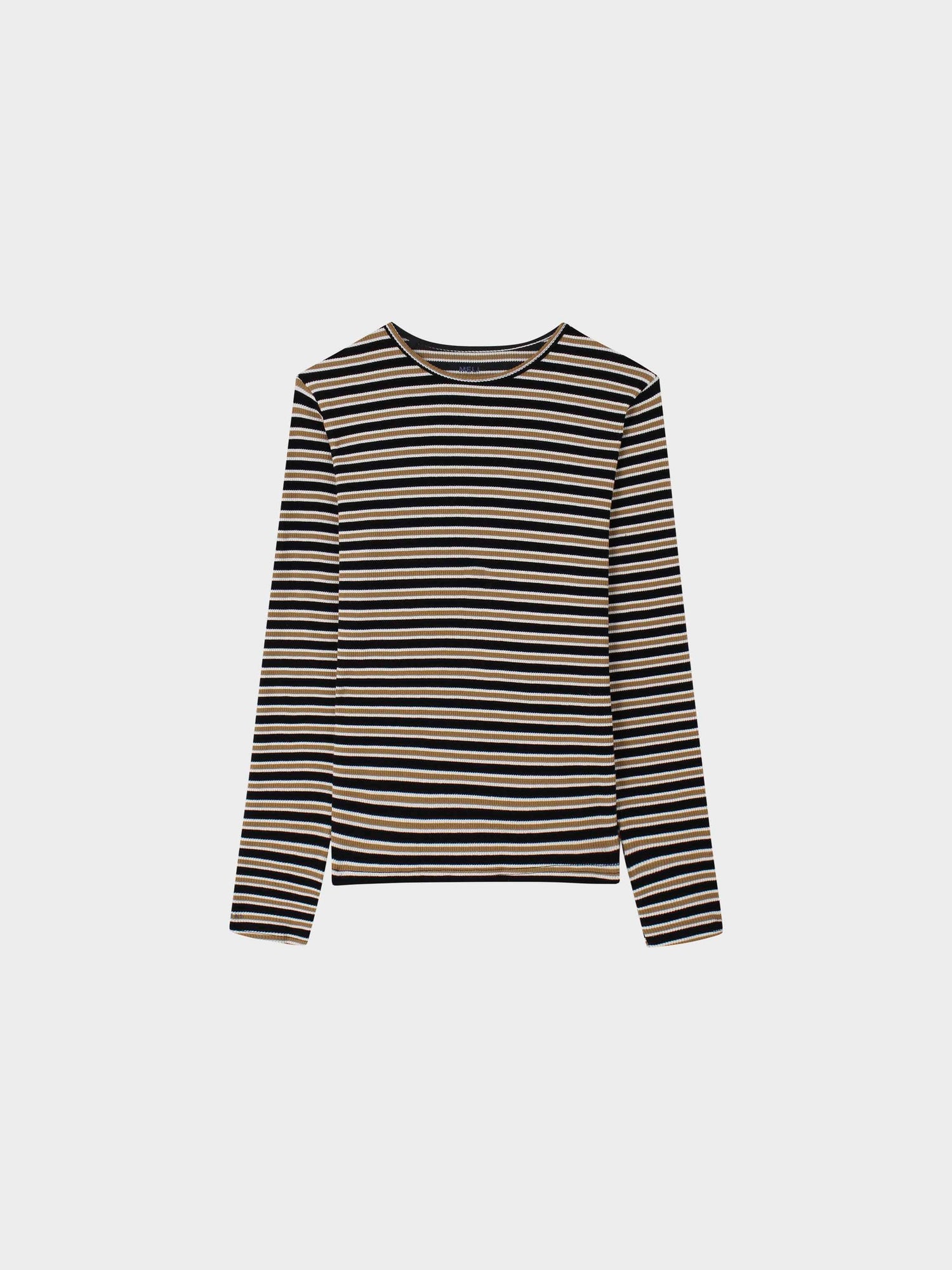 Waffle Striped Crew Tee-Black/White/Gold
