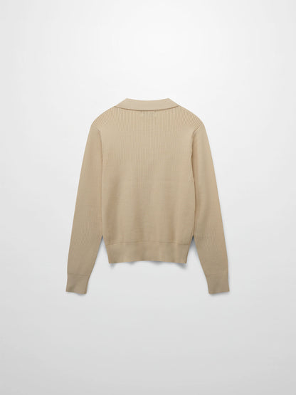 Waffle Collared Sweater-Bone
