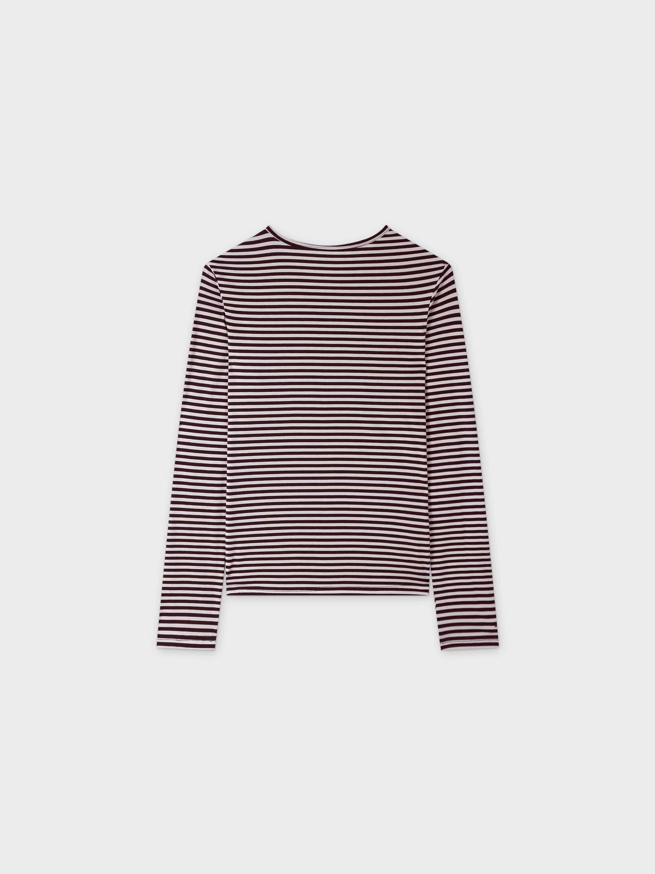 Thin Stripe High V Tee-Maroon/White