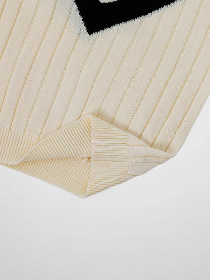 V Neck Stripe Sweater-Cream/Black