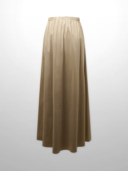 Front Zipper Cotton Circle Skirt-Tan