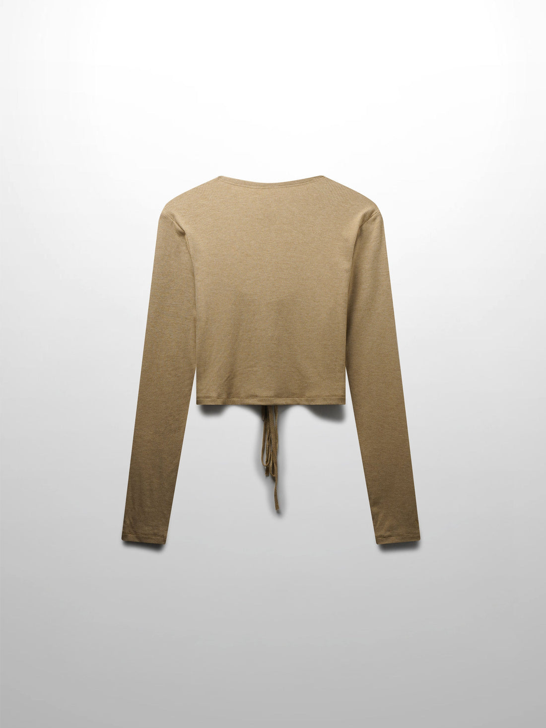 Ribbed Crop Bow Cardigan-Heathered Oatmeal