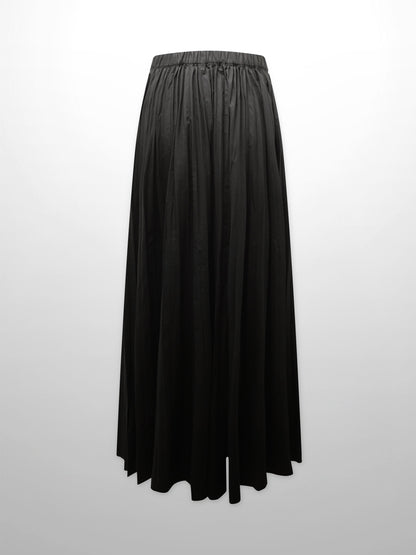 Micro Pleat Elastic Waist Skirt-Black