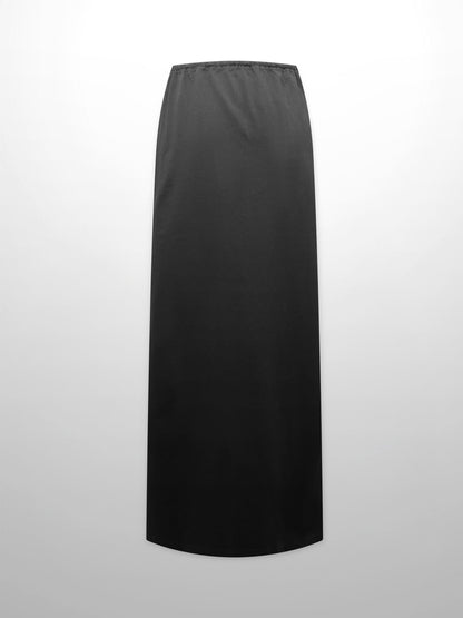 Straight Maxi Drawstring T-Shirt Skirt-Black