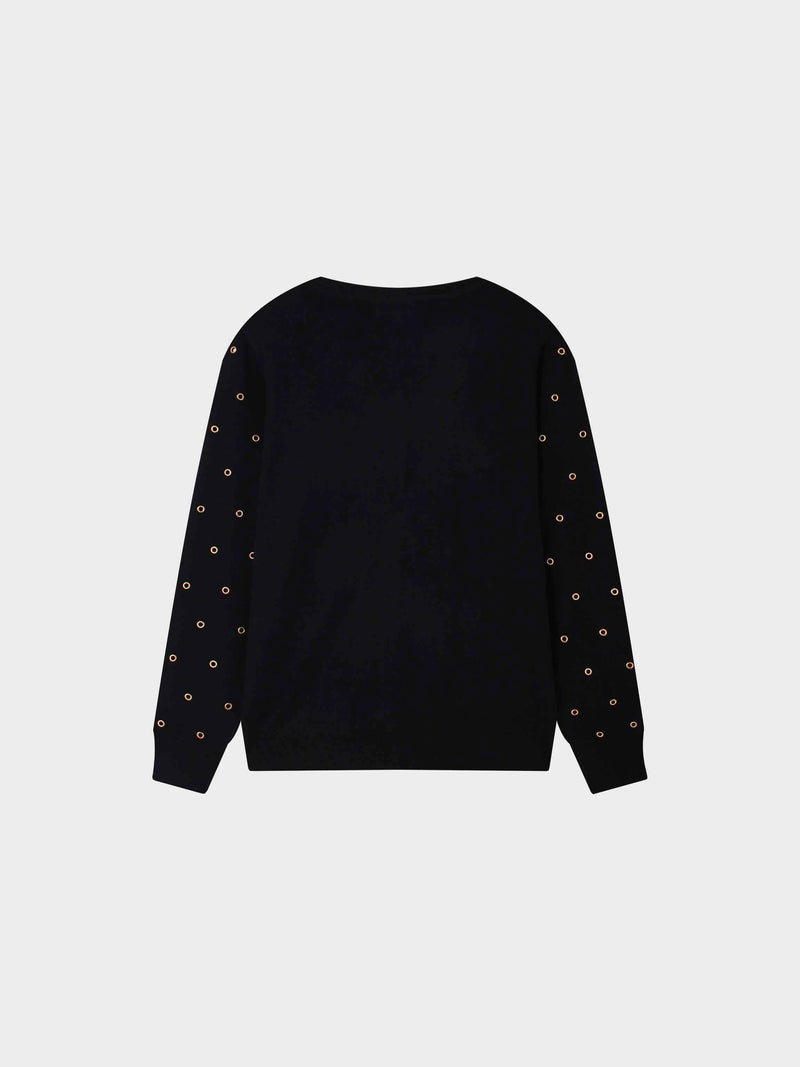 Grommet Cardigan-Black