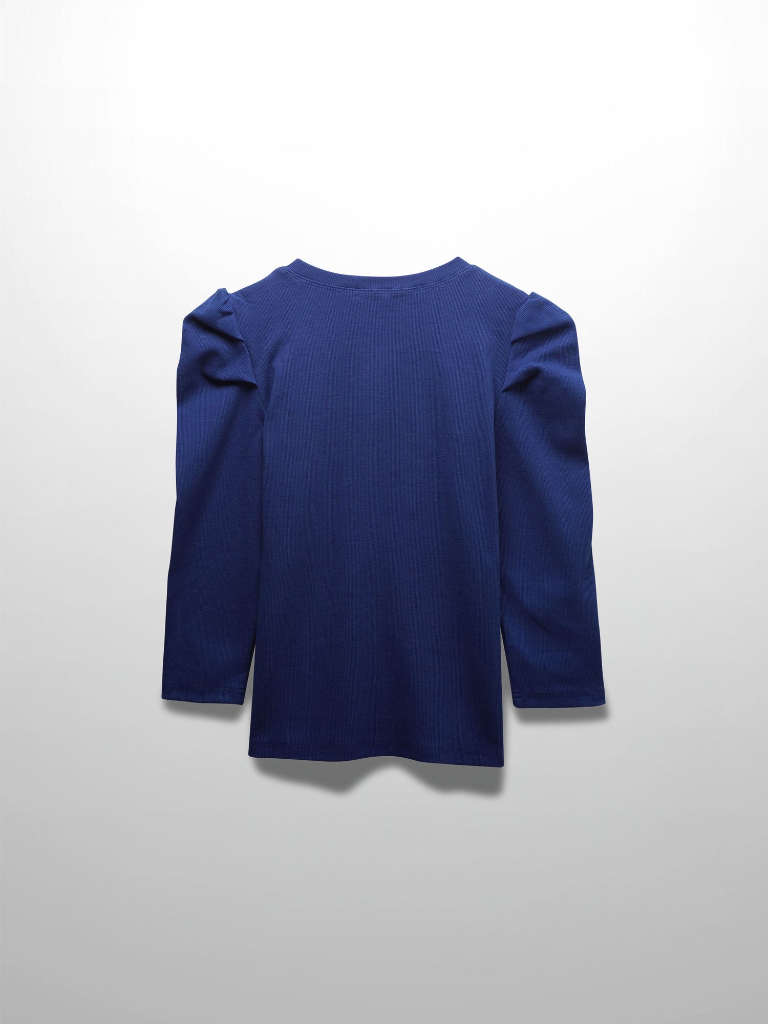 Ribbed Crew Neck Puff Sleeve Top-Royal Blue