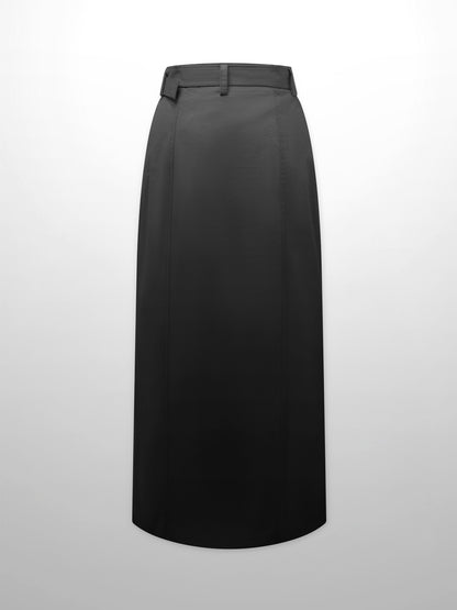 Belted Cotton Cargo Skirt-Black