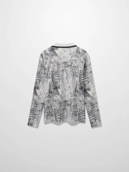 Printed Collar Snap Tee-Sketch