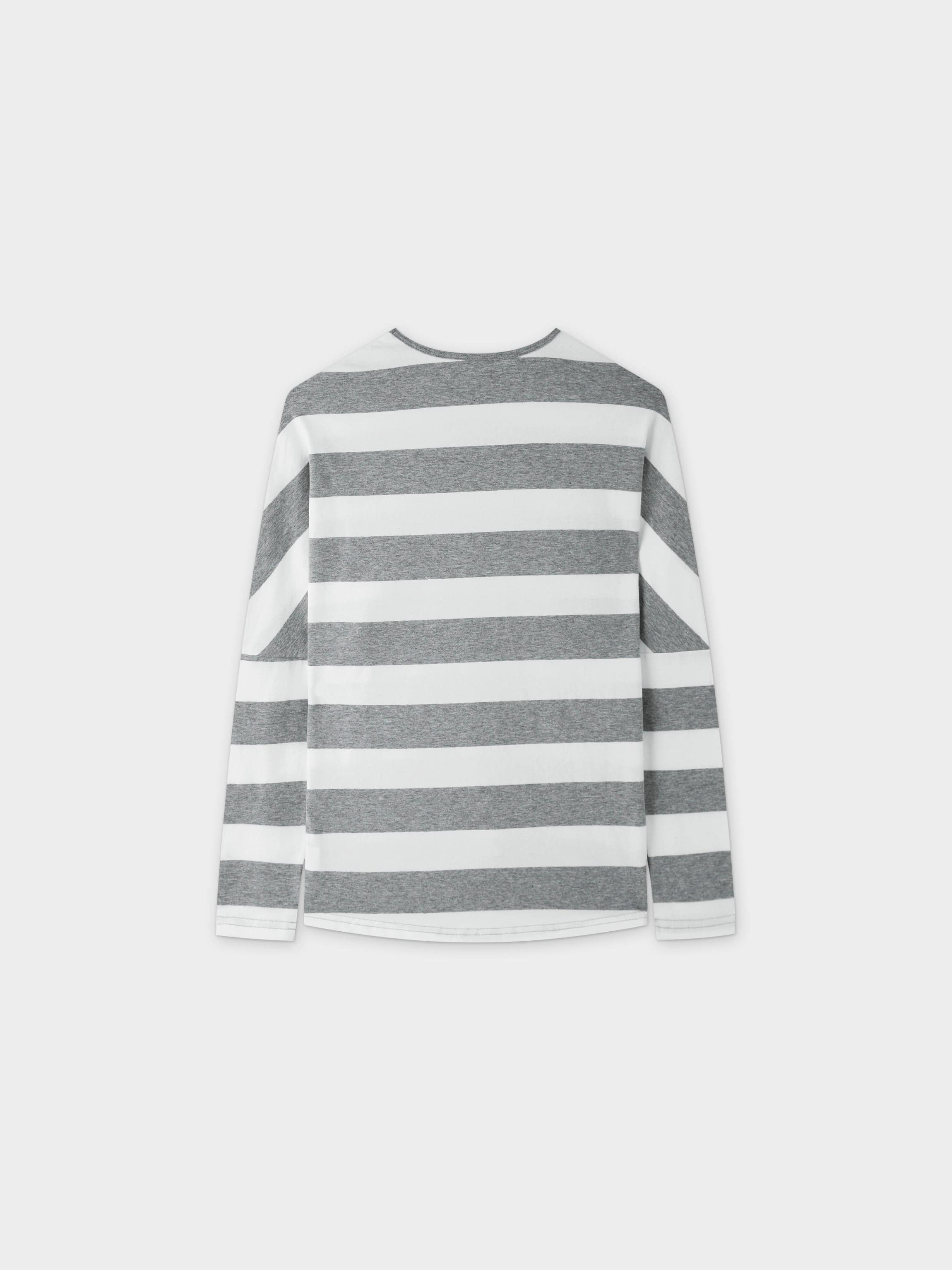 Striped Dolman V Neck-Grey/White