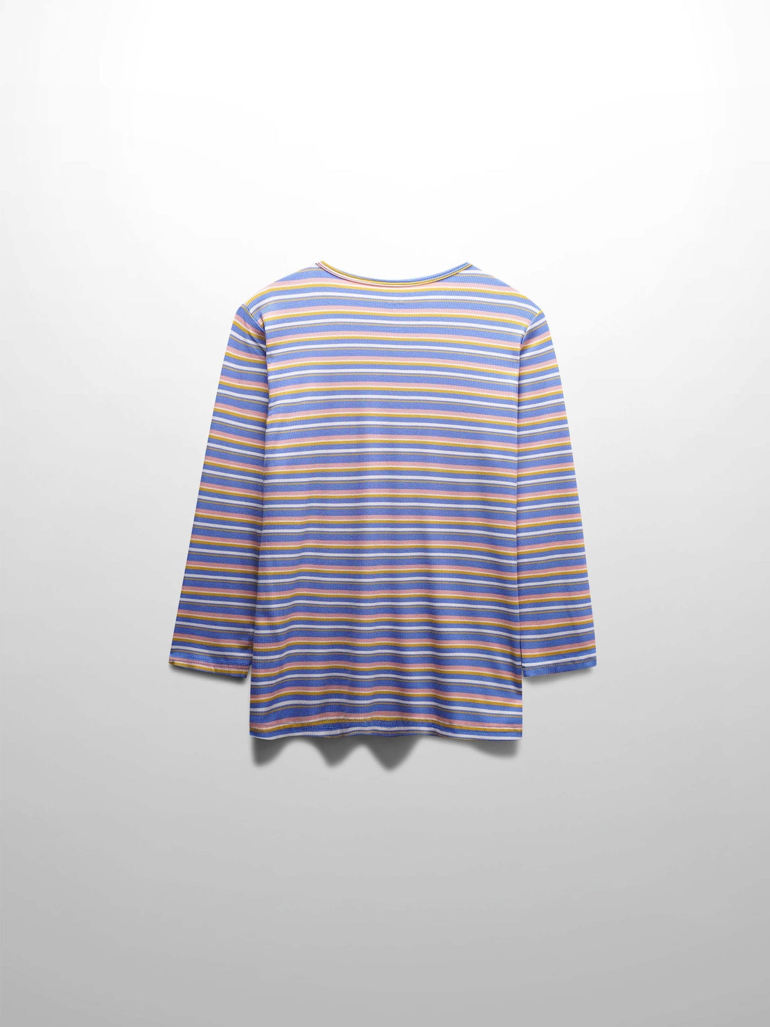 Ribbed Striped Crew 3/4 Sleeve-Light Blue/Pink