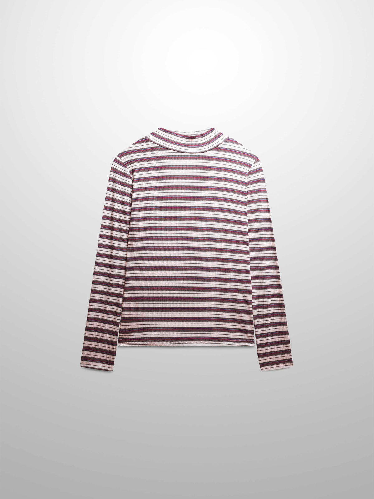 Striped Ribbed Turtleneck-Cream/Grey/Pink