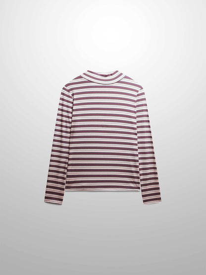 Striped Ribbed Turtleneck-Cream/Grey/Pink