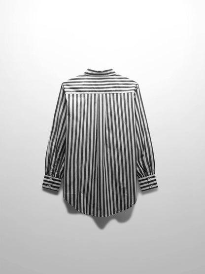 Striped Pocket Cotton Blouse-Black