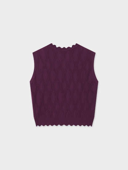 Scalloped Sleeveless Crew Neck Sweater-Wine