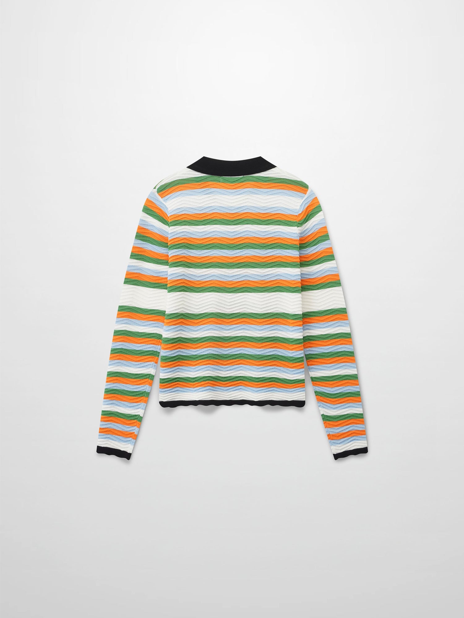 Scallop Edge Collar Sweater-Blue/Orange Stripes