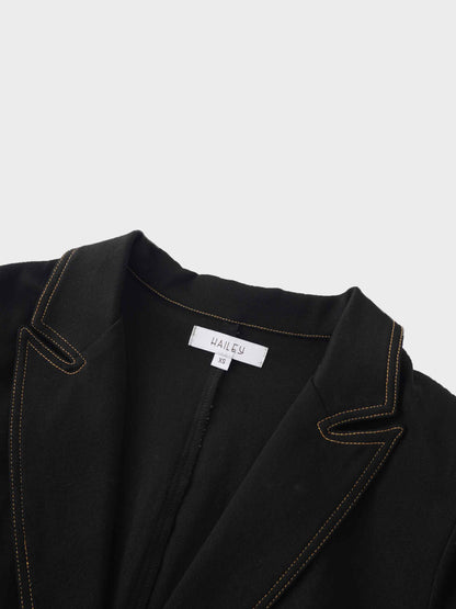 Stretch Denim Blazer-Black