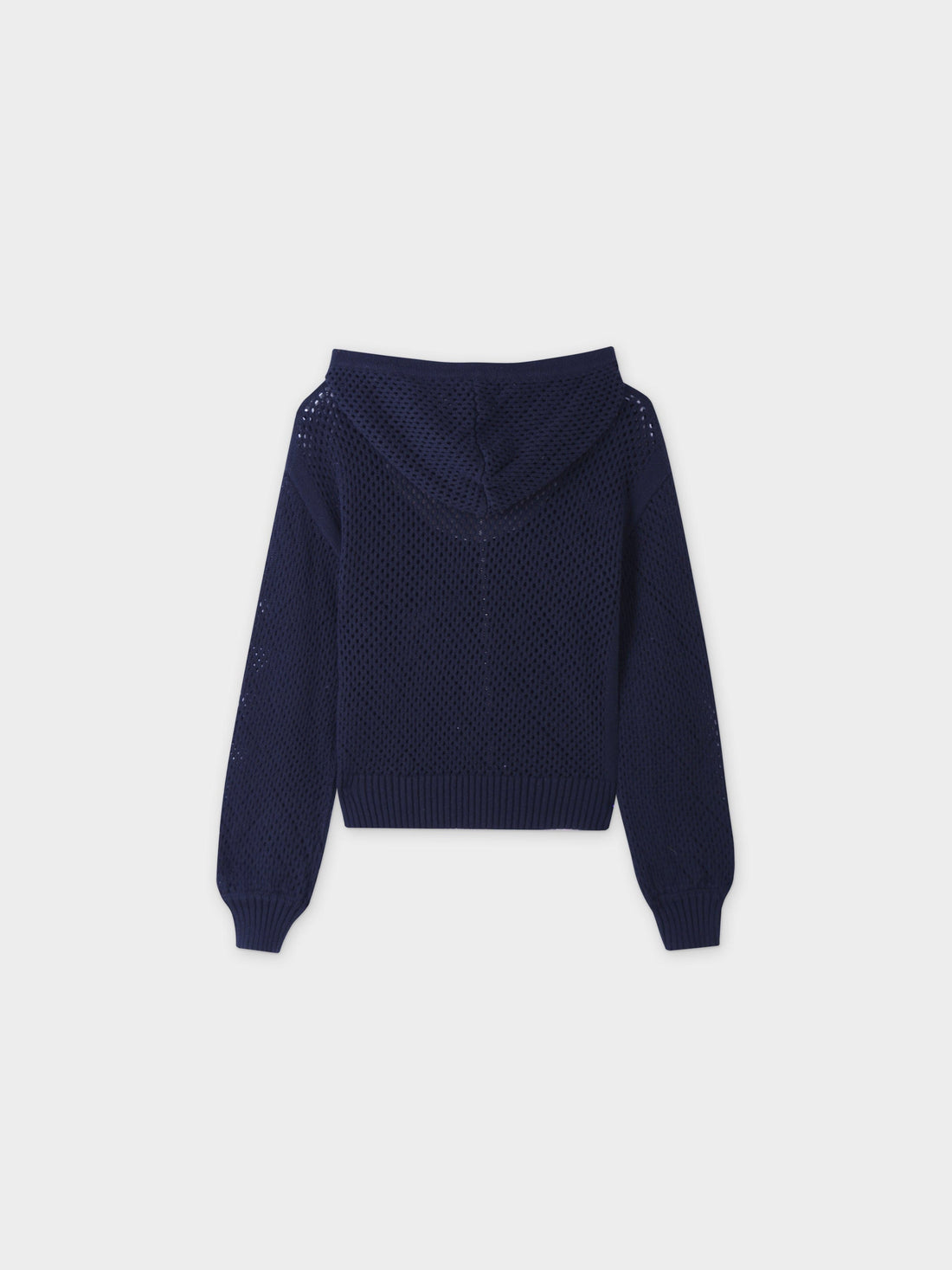 Zip Up Crochet Hoodie-Navy