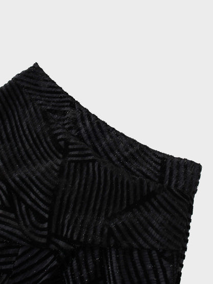 Velvet Side Overlay Skirt-Striped