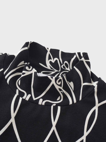 Printed Modal Turtleneck-Floral Vines Black