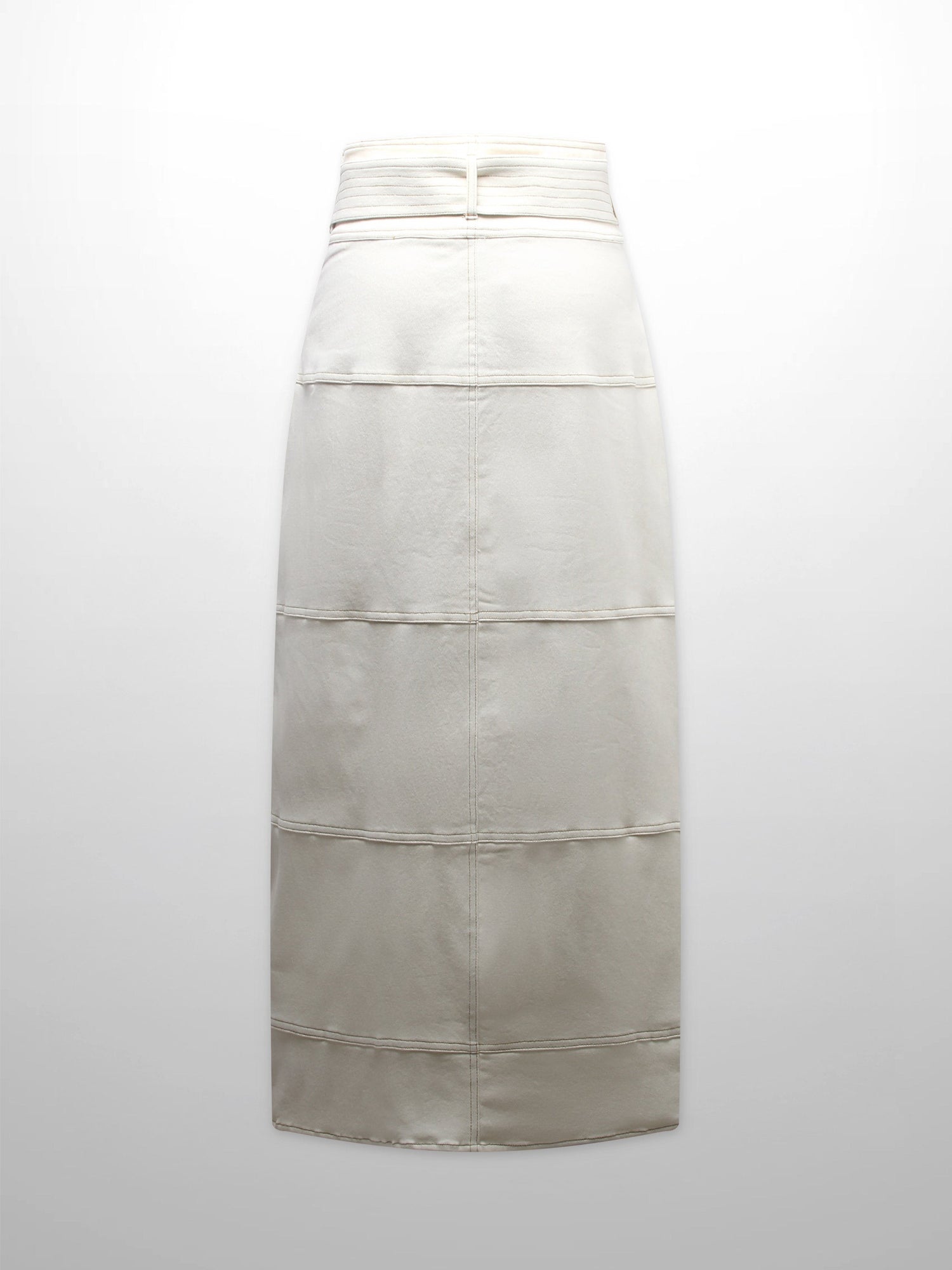 Stitched Tiered Belted Denim Skirt-Cream